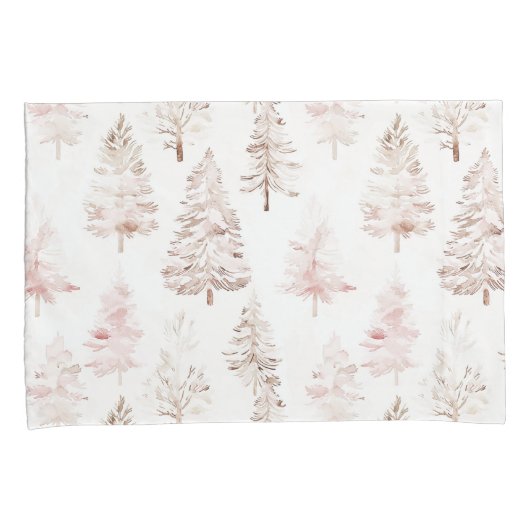 Blush roze witte kerstbomen kussensloop (Voorkant-Rechts)