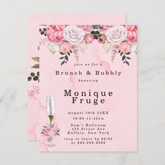 Blush roze witte pony's Brunch & Bubble Kaart (Voorkant / Achterkant)