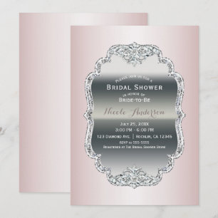 Blush Roze & Zilver Diamanten Bling Vintage Glamou Kaart