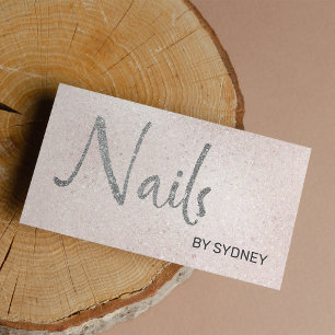 Blush Roze Zilver Glitter Nail Artist Visitekaartje