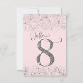 Blush Roze Zilver Glitter Tafel Nummers 8 Kaart (Voorkant)