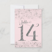 Blush Roze Zilver Glitter Tafelkaartjes Nummer 14 Kaart (Achterkant)