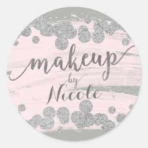 Blush Roze Zilver & Grijs Glitter Stippen Make-up Ronde Sticker