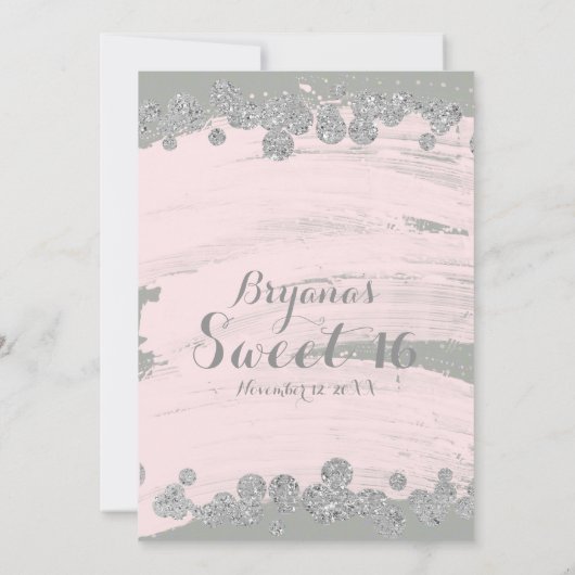 Blush Roze Zilver & Grijs Sparkle Stippen Glam Par Kaart (Achterkant)