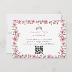 Blush Roze Zilver Mis Quince Bloem Quinceañera RSVP Kaartje