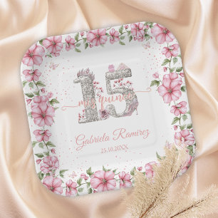 Blush Roze Zilver Mis Quince Quinceañera Papieren Bordje