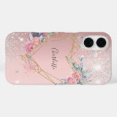 Blush roze zilveren glitter floral Case-Mate iPhone case (Achterkant (horizontaal))