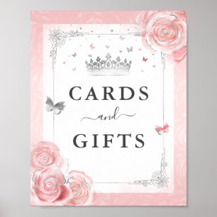 Blush Roze Zilveren Kaarten Cadeaus Tafelblad Part Poster