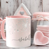 Blush roze zilveren sparkles naam script mok
