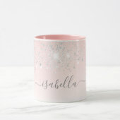 Blush roze zilveren sparkles naam script mok (Midden)