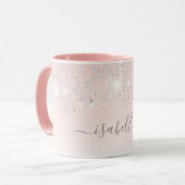 Blush roze zilveren sparkles naam script mok (Voorkant links)
