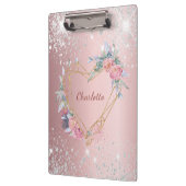 Blush roze zilverglitter monogram klembord (Links)