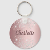 Blush roze zilverglitter-monogram sleutelhanger (Voorkant)
