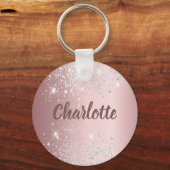 Blush roze zilverglitter-monogram sleutelhanger (Voorkant)