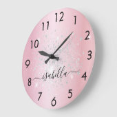 Blush roze zilverglitternaam script glamoureus grote klok (Hoek)