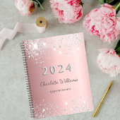 Blush roze zilverglitterstofmonogram 2023 planner
