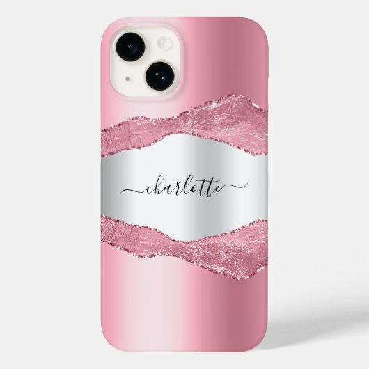 Blush roze zilverkleurige gekleurde marmer Case-Mate iPhone case (Achterkant)