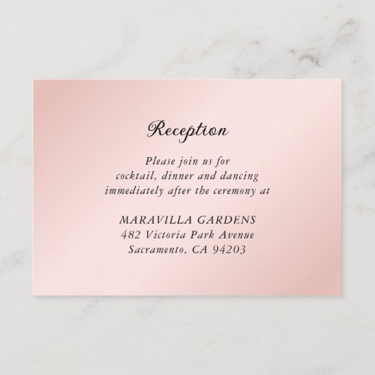 Blush Roze Zwart Bruiloft Details Accommodatie Informatiekaartje (Achterkant)