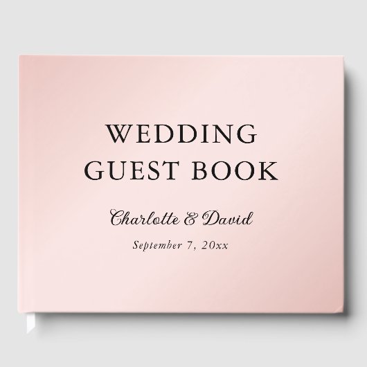 Blush Roze Zwart Elegant Minimalistische Bruiloft Gastenboek (Voorkant)