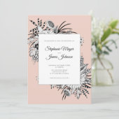Blush Roze Zwart en Wit Bloemen Bruiloft Kaart (Staand voorkant)