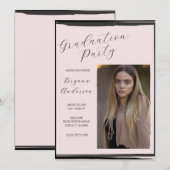 Blush Roze & Zwart Foto Trendy Graduation Party Kaart (Voorkant / Achterkant)