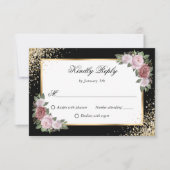 Blush Roze Zwart Goud Confetti Bloemen Huwelijk RSVP Kaartje (Voorkant)