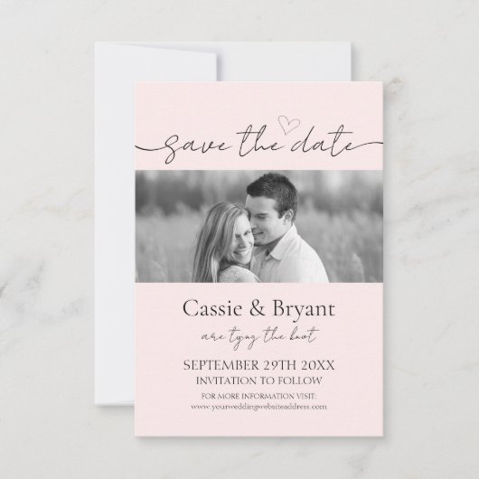 Blush Roze & Zwart Modern Script Save the Date (Voorkant)