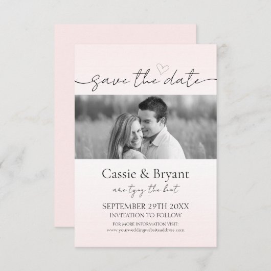 Blush Roze & Zwart Romantisch Chique Save the Date (Voorkant / Achterkant)