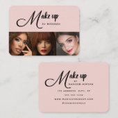 Blush Roze Zwart Script 3 Foto Make-up Visitekaartje (Voorkant / Achterkant)