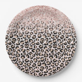 Blush roze zwarte glitter-leopardprinter papieren bordje (Voorkant)