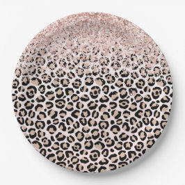 Blush roze zwarte glitter-leopardprinter papieren bordje