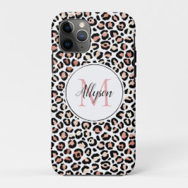 Blush roze zwarte leopard printMonogram      iPhone 11 Pro Hoesje