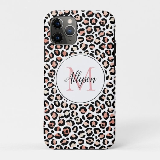 Blush roze zwarte leopard printMonogram      Case-Mate iPhone Case (Achterkant)