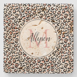 Blush roze zwarte leopard printMonogram Stenen Onderzetter