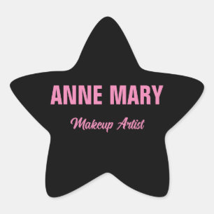 Blush Roze zwarte naam Makeup Artist Business Ster Sticker