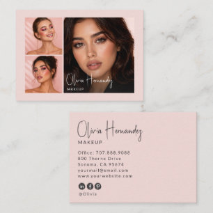 Blush Roze Zwarte Script 3 Foto Make-up Visitekaartje