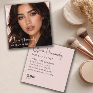 Blush Roze Zwarte Script Foto Make-up Artiest Vierkante Visitekaartje