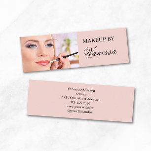 Blush Roze Zwarte Script Foto Make-up Mini Visitekaartje
