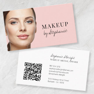 Blush Roze Zwarte Script Foto Make-up Visitekaartje