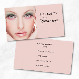 Blush Roze Zwarte Script Foto Make-up  Visitekaartje