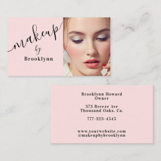 Blush Roze Zwarte Script Foto Make-up Zakelijk Visitekaartje