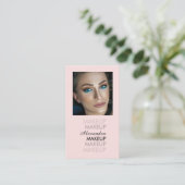 Blush Roze Zwarte Script Foto Qr Code Make-up Visitekaartje (Staand voorkant)