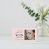 Blush Roze Zwarte Script Foto Qr Code Make-up Visitekaartje (Staand voorkant)