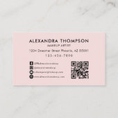 Blush Roze Zwarte Script Foto Qr Code Make-up Visitekaartje (Achterkant)