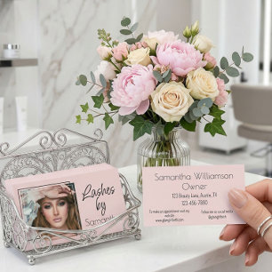 Blush Roze Zwarte Script Foto Wimpers Visitekaartje
