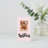 Blush Roze Zwarte Script Foto Wimpertechnicus Visitekaartje (Staand voorkant)