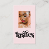 Blush Roze Zwarte Script Foto Wimpertechnicus Visitekaartje (Voorkant)