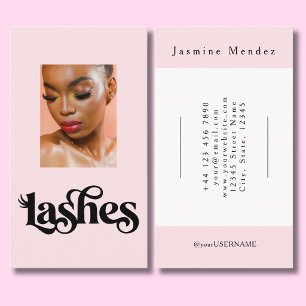 Blush Roze Zwarte Script Foto Wimpertechnicus Visitekaartje