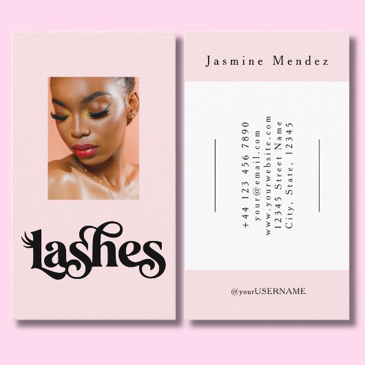 Blush Roze Zwarte Script Foto Wimpertechnicus Visitekaartje