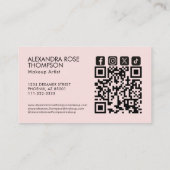 Blush Roze Zwarte Script Qr Code Social Icon Make- Visitekaartje (Achterkant)